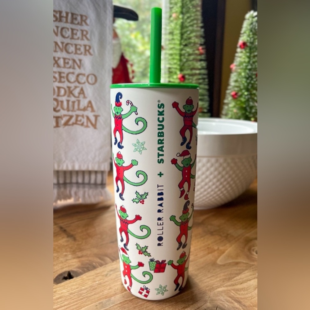 Starbucks & Roller Rabbit Tumbler - Red & Green Holiday Theme